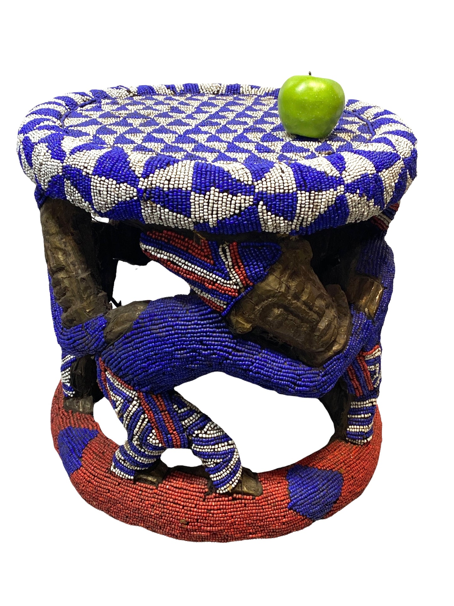 # 4577 LG Nobility Beaded Wood Bamileke Throne /Table/ Stool Cameroon 21" D