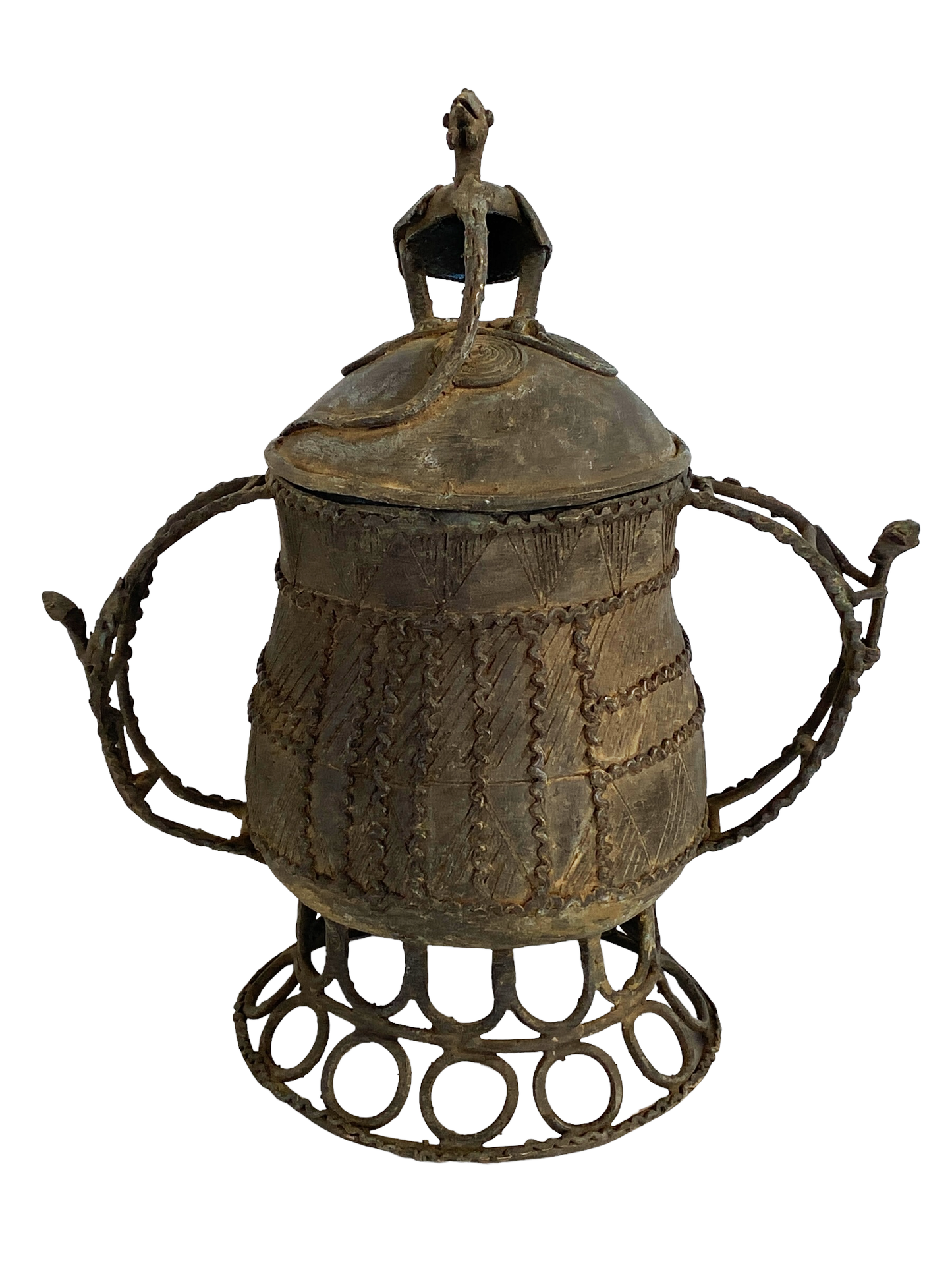 #5220 African Cast Bronze Vessel Kuduo Ashanti Tribe Ghana