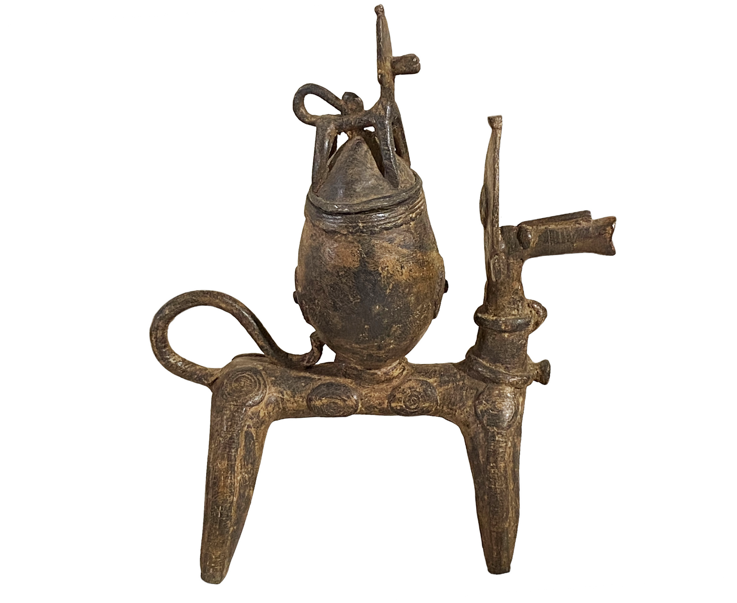 #4910 African Nobility Ceremonial Dogon Bronze Horse w/ Covered Container 12" H