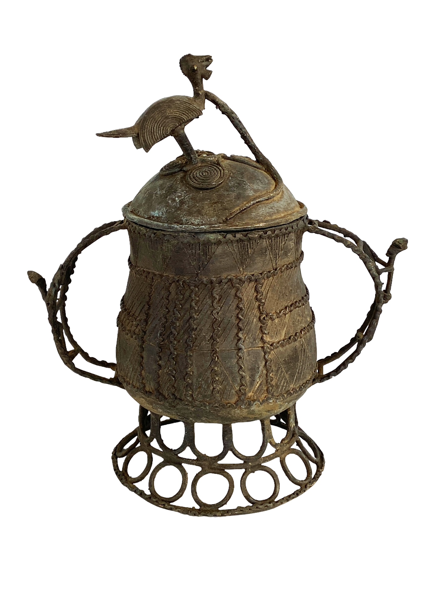 #5220 African Cast Bronze Vessel Kuduo Ashanti Tribe Ghana