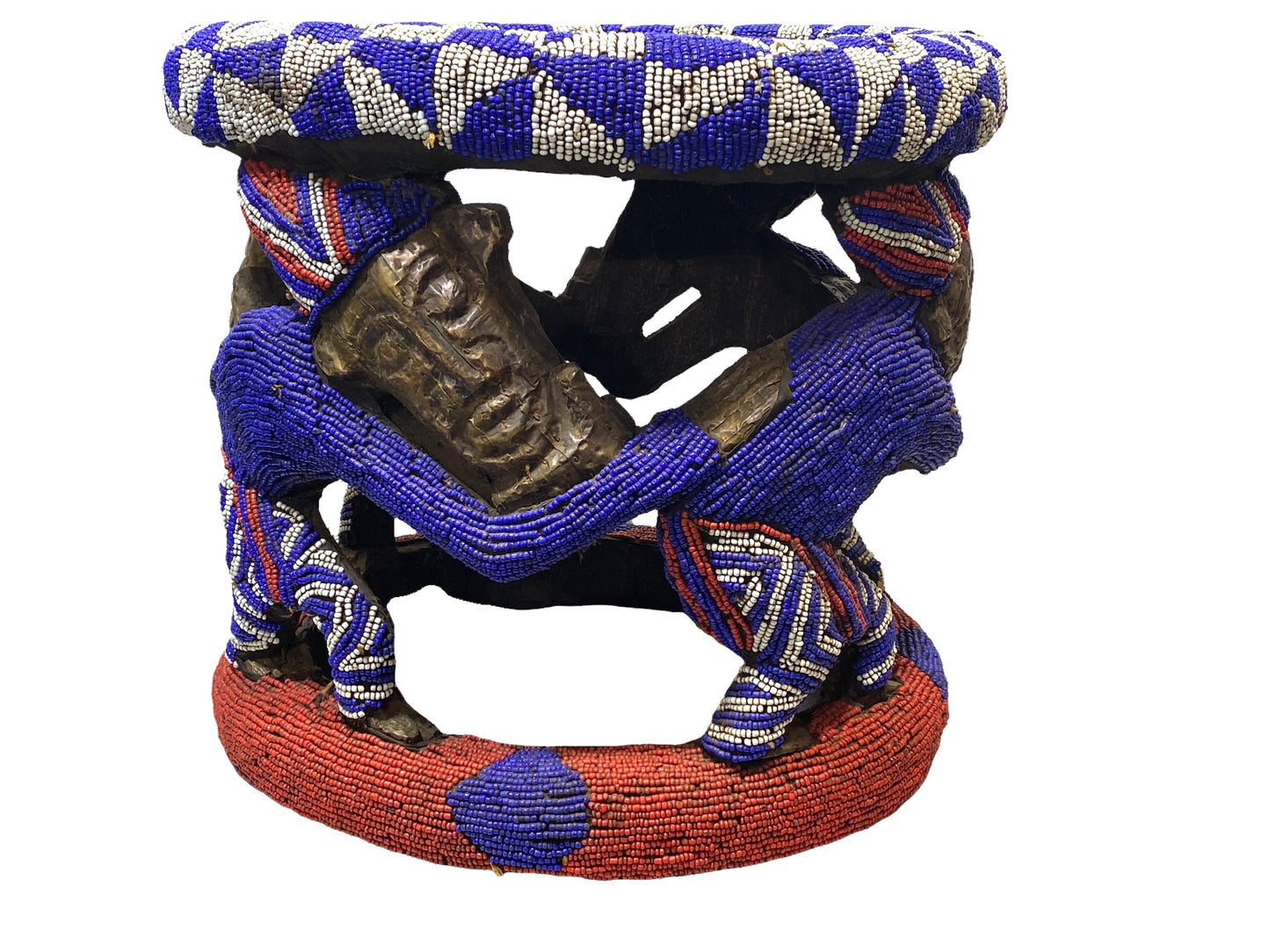 # 4577 LG Nobility Beaded Wood Bamileke Throne /Table/ Stool Cameroon 21" D