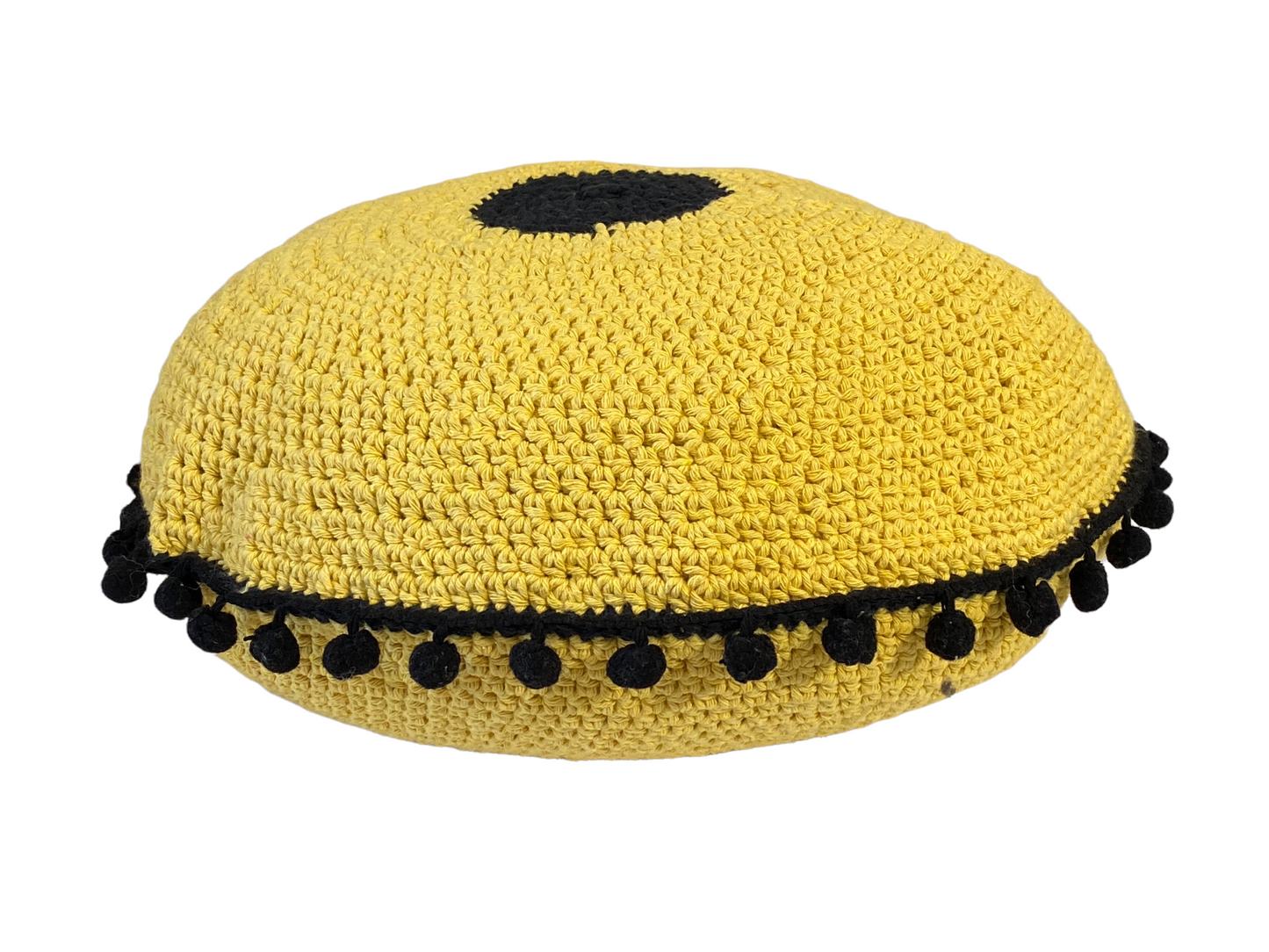 #4717 Handmade Round Crochet Pillow With Decorative Tassels