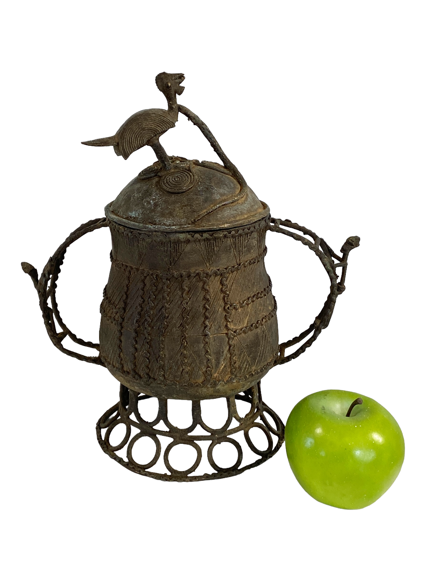 #5220 African Cast Bronze Vessel Kuduo Ashanti Tribe Ghana