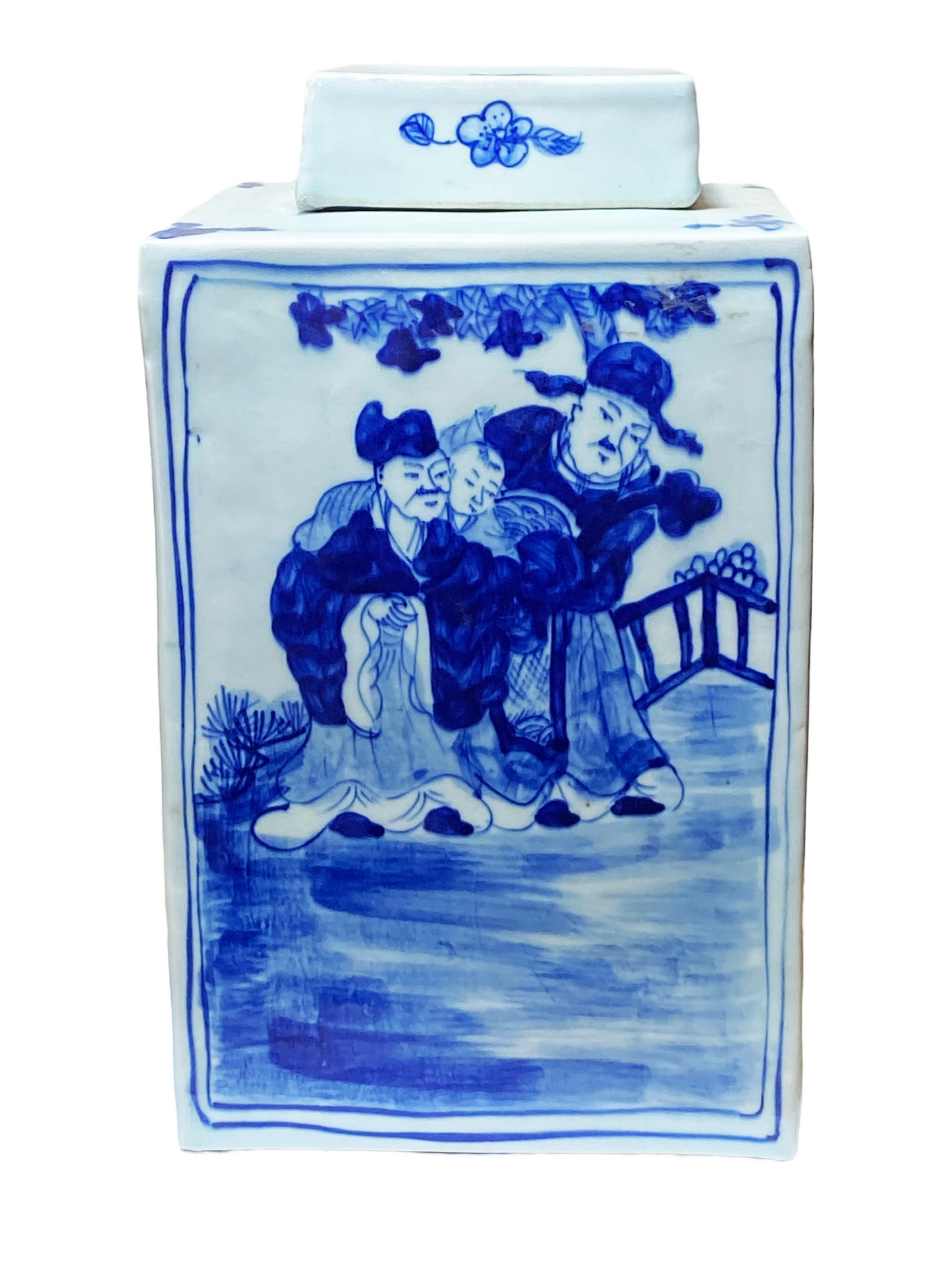 #4821 Chinoiserie Square Porcelain Blue & White Ginger Jar 12" H