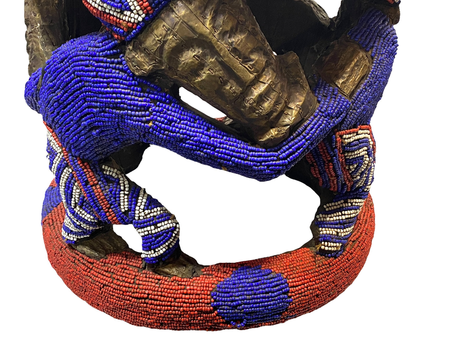 # 4577 LG Nobility Beaded Wood Bamileke Throne /Table/ Stool Cameroon 21" D