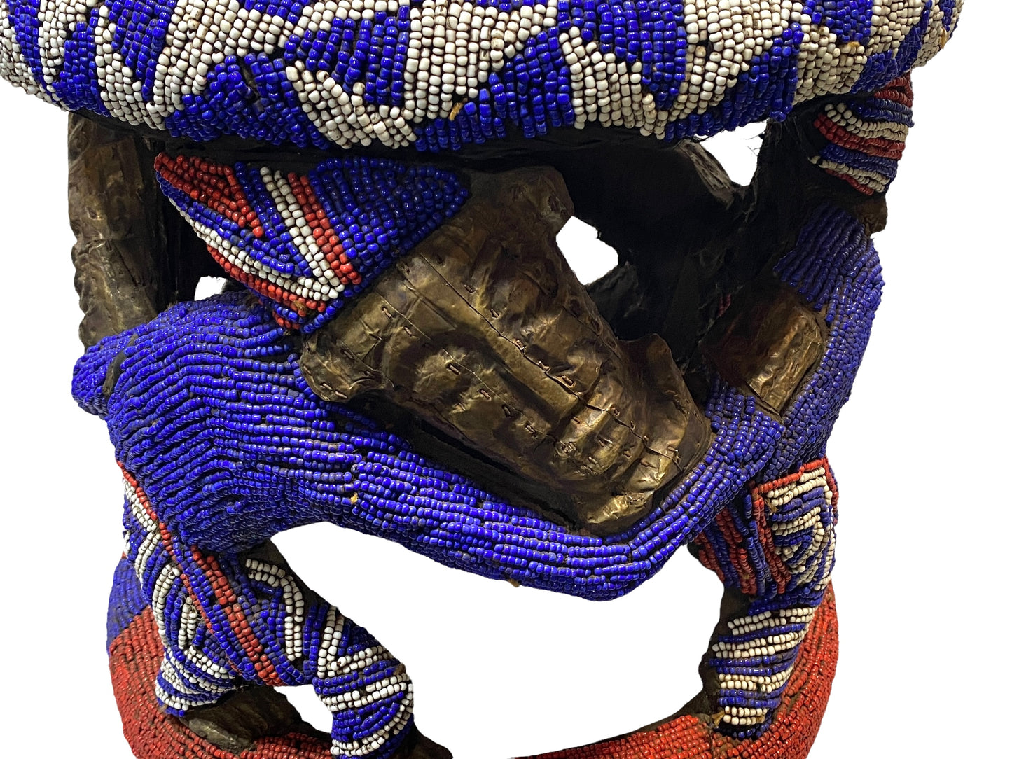 # 4577 LG Nobility Beaded Wood Bamileke Throne /Table/ Stool Cameroon 21" D