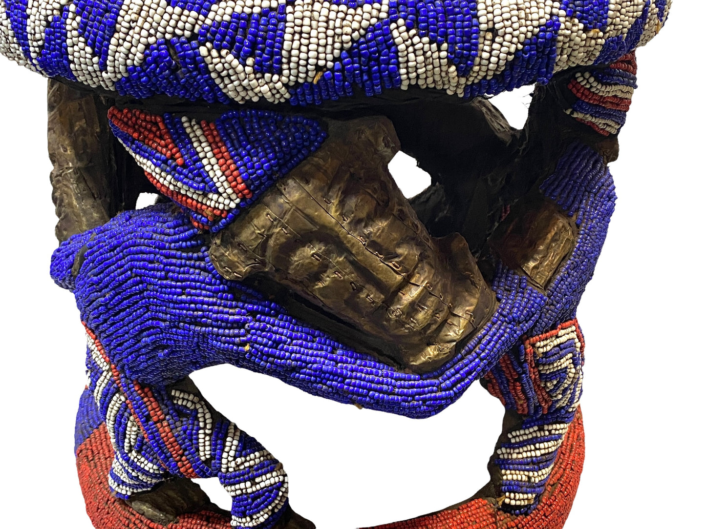# 4577 LG Nobility Beaded Wood Bamileke Throne /Table/ Stool Cameroon 21" D