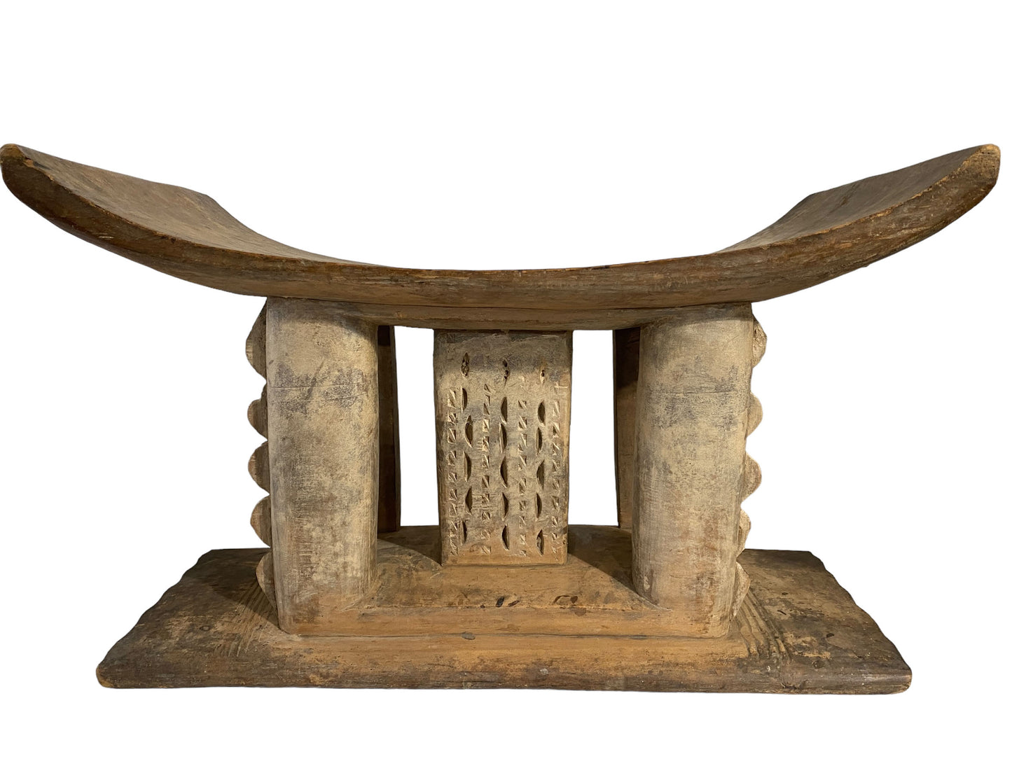 #5281 Superb and Rare Old Royalty Ashanti Carved Wood Stool 21" W by 13" H