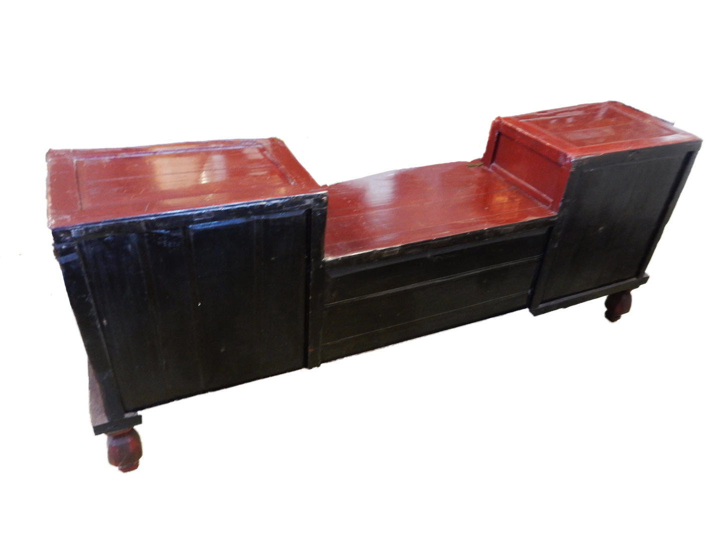 #5009 Antique Chinoiserie Red/Gold Lacquer Wood Low Chest