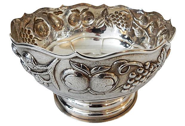 #3759 Old Ornate Repousse Fine Silver Bowl Marked 900