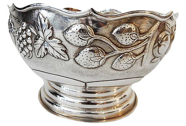 #3759 Old Ornate Repousse Fine Silver Bowl Marked 900