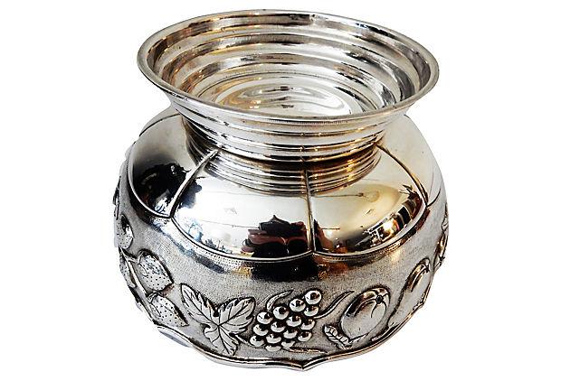 #3759 Old Ornate Repousse Fine Silver Bowl Marked 900