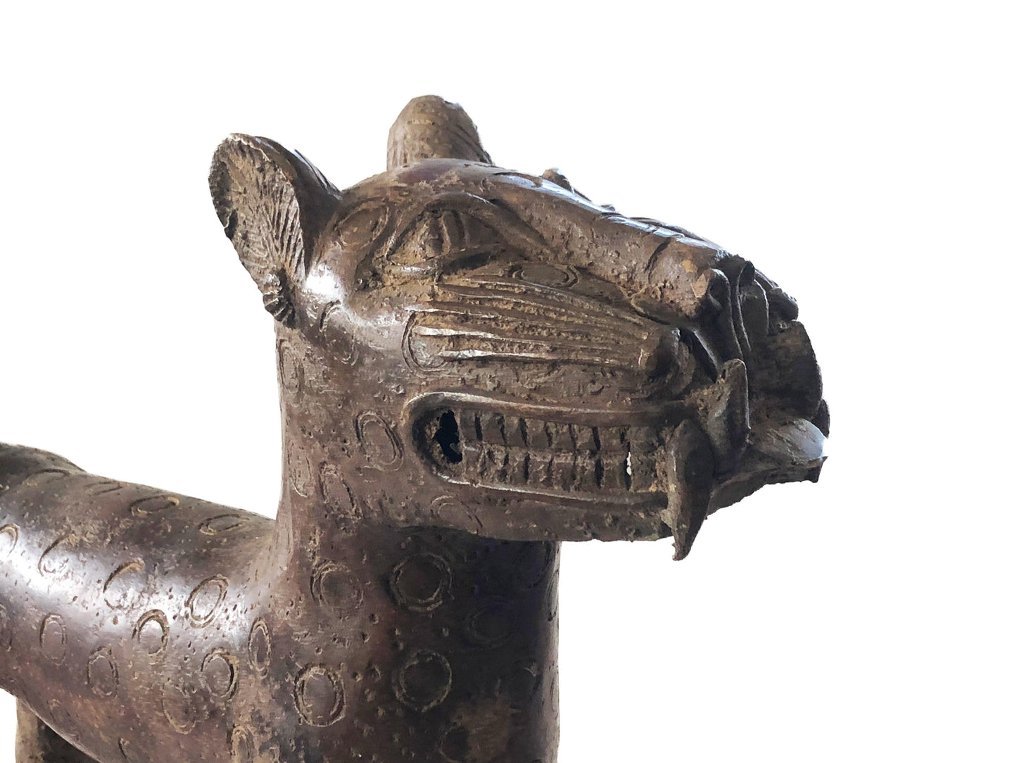 #4310 LG Benin Bronze Leopard 13.75" H by 23" D Nigeria