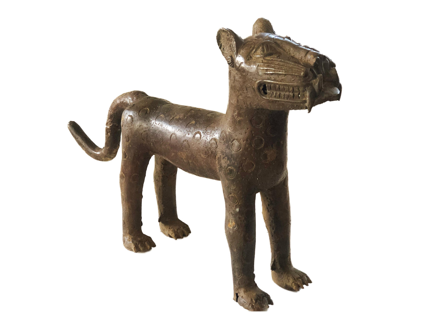 #4310 LG Benin Bronze Leopard 13.75" H by 23" D Nigeria