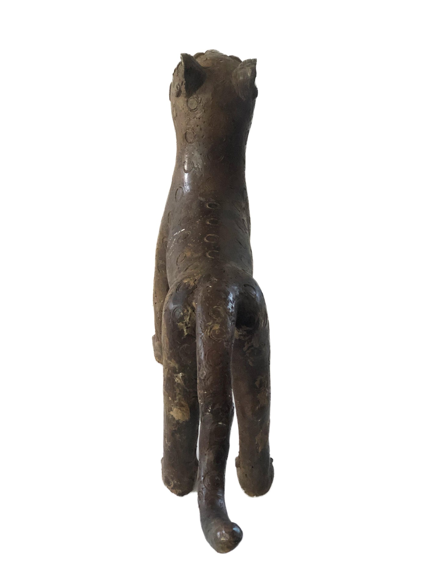 #4310 LG Benin Bronze Leopard 13.75" H by 23" D Nigeria