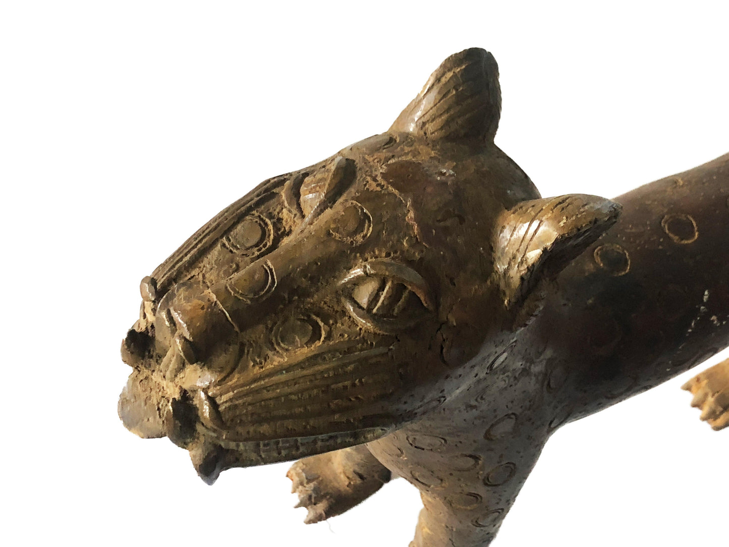 #4310 LG Benin Bronze Leopard 13.75" H by 23" D Nigeria