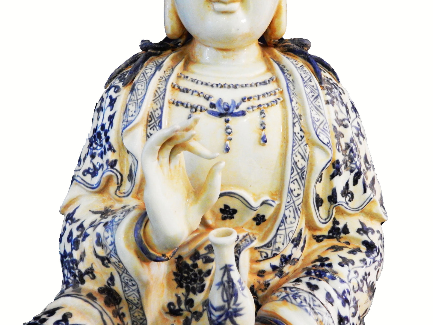 #5454 Chinoiserie B & W Bodhisattva Guanyin Sculpture 32.5" H