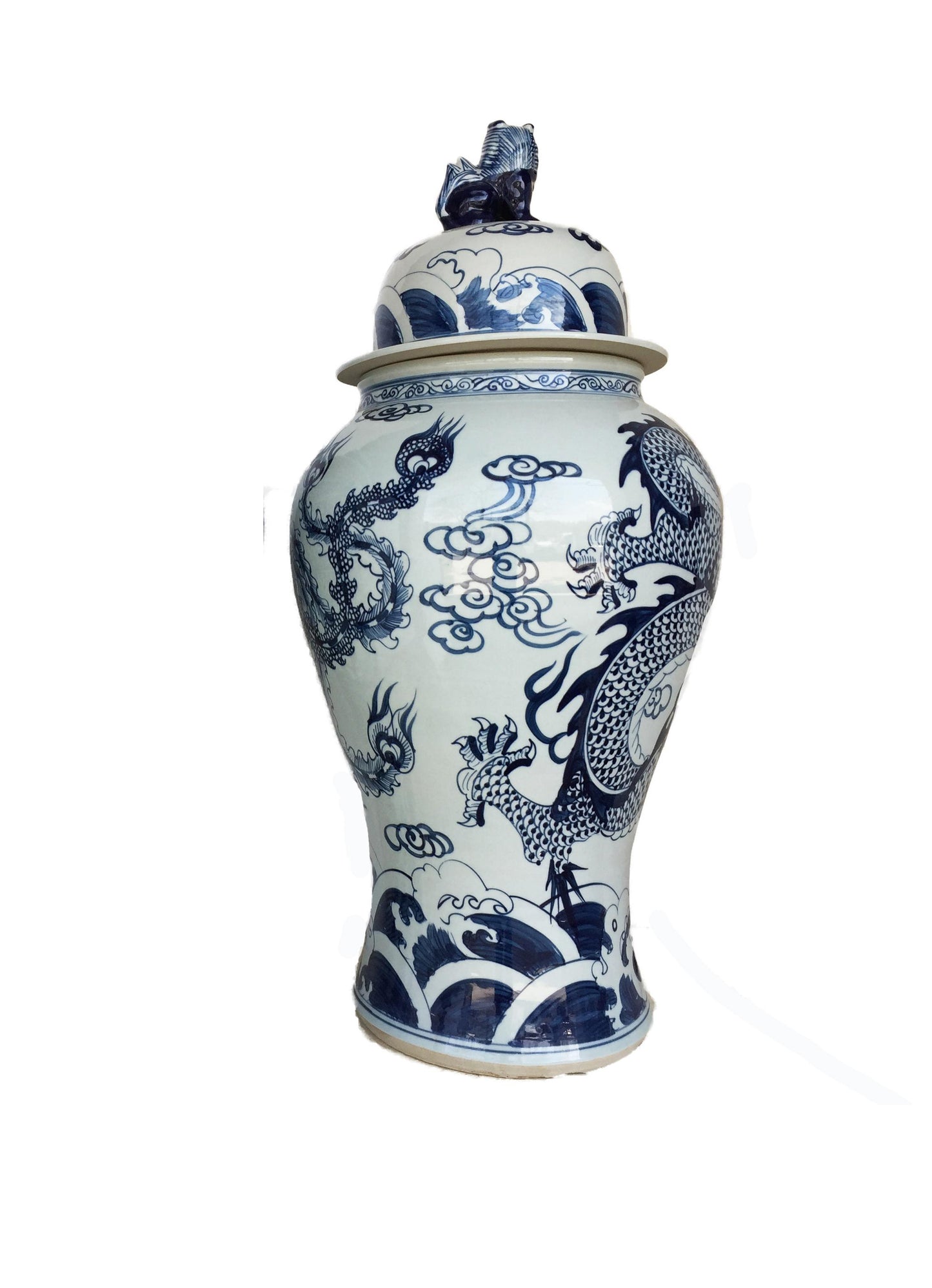 #979 Chinoiserie Blue& White Porcelain Ginger Jar Dragon & Phoenix