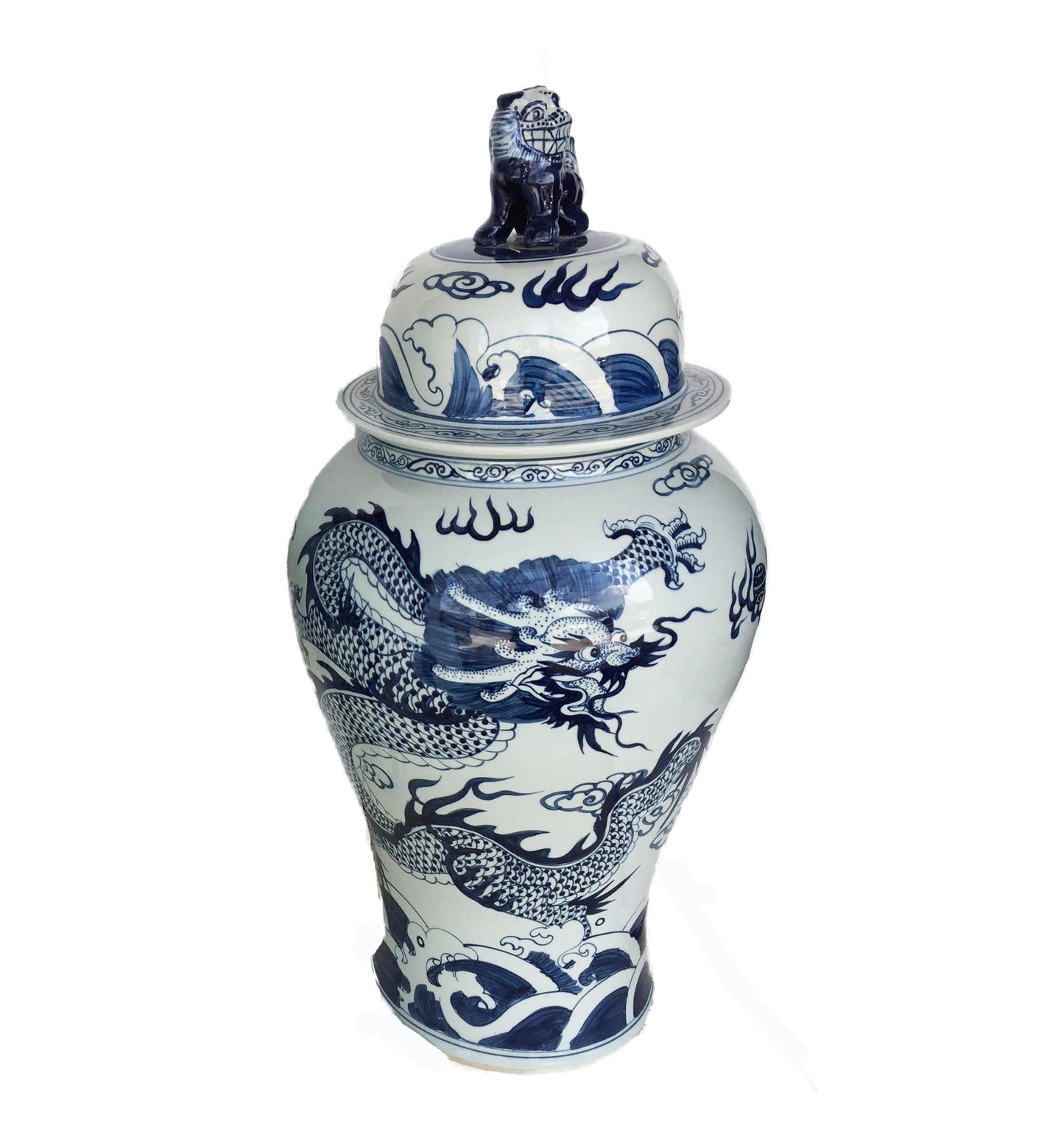 #979 Chinoiserie Blue& White Porcelain Ginger Jar Dragon & Phoenix