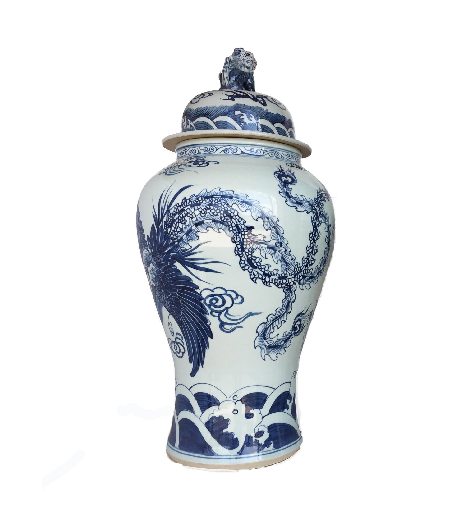 #979 Chinoiserie Blue& White Porcelain Ginger Jar Dragon & Phoenix