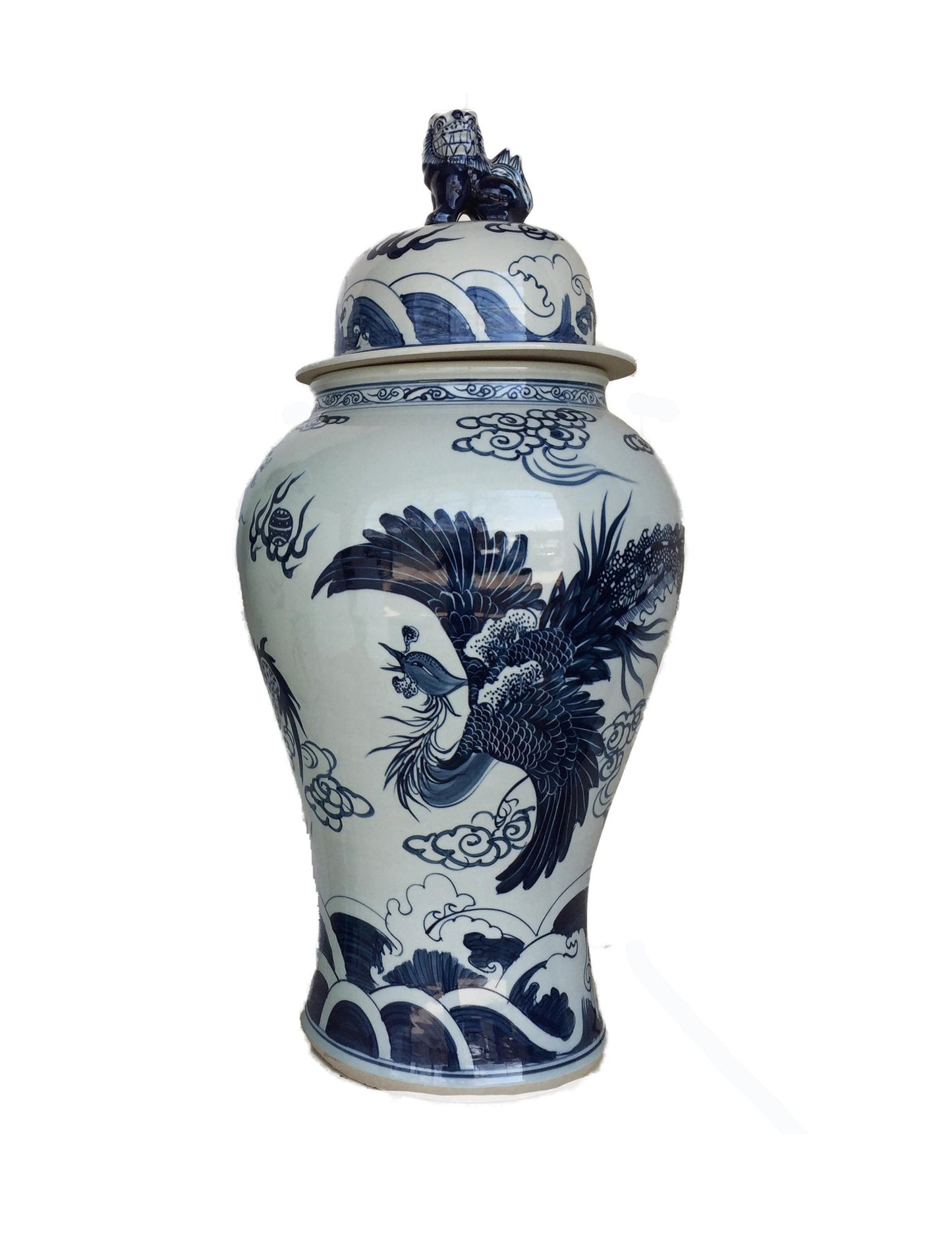 #979 Chinoiserie Blue& White Porcelain Ginger Jar Dragon & Phoenix