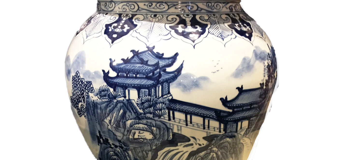 #952 Mansion Size Chinoiserie Porcelain Landscape Ginger Jar