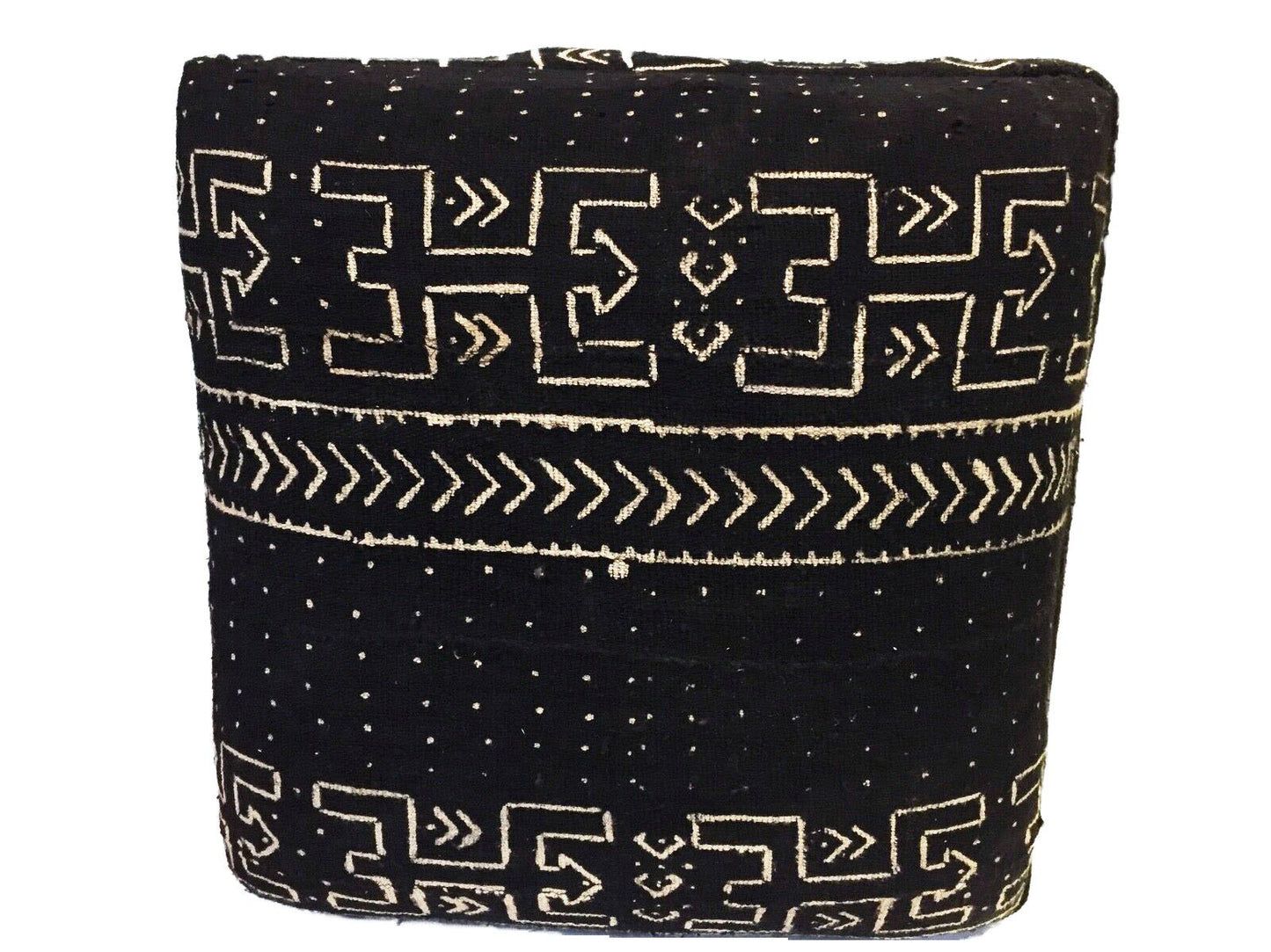 #663 Custom Made Lg Malian Mud Cloth Ottoman 18" H by 18"