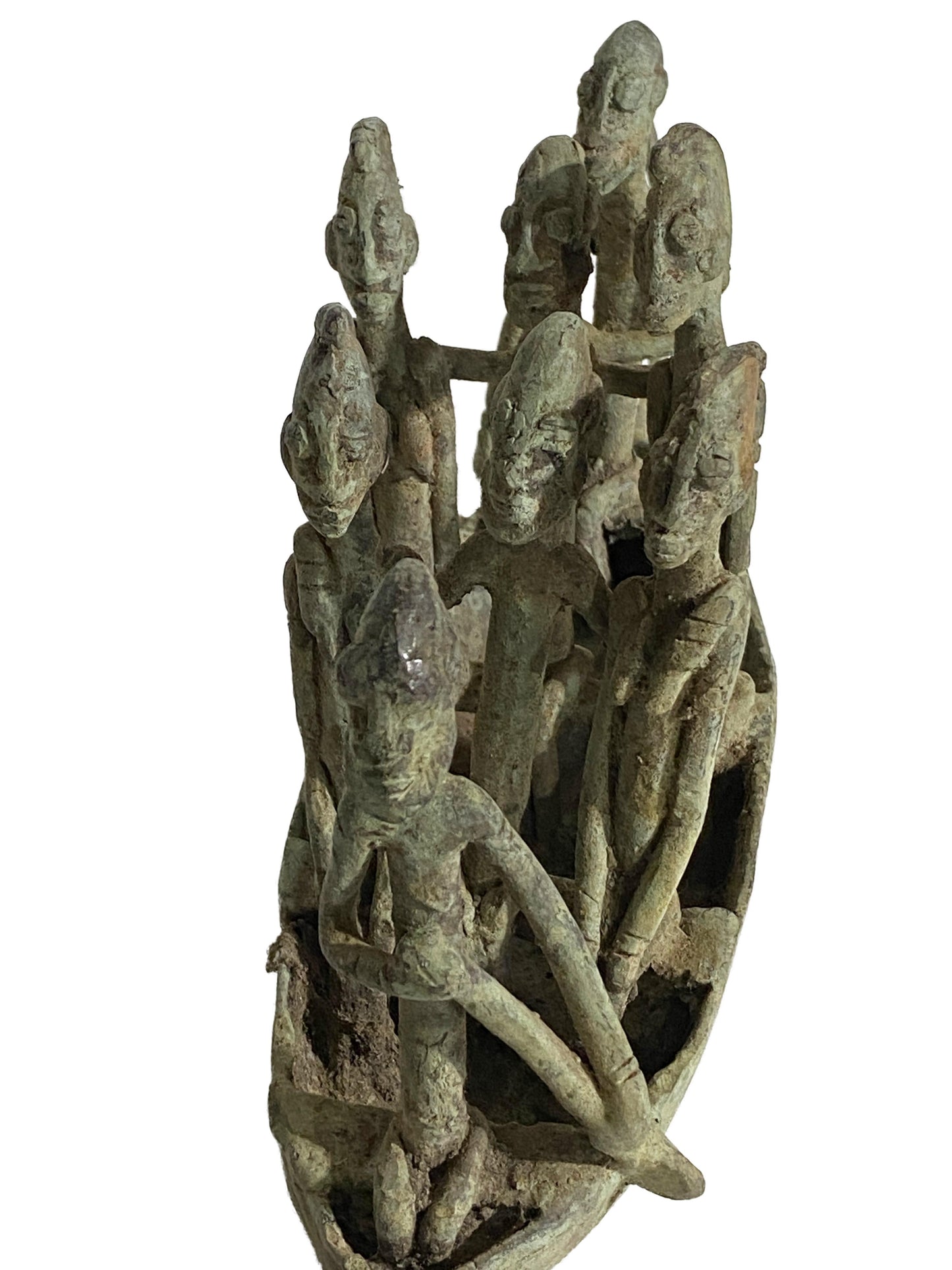 #4019 Large Dogon Bronze Pirogue Crocodile Boat W/ figures , Mali 15.5" W