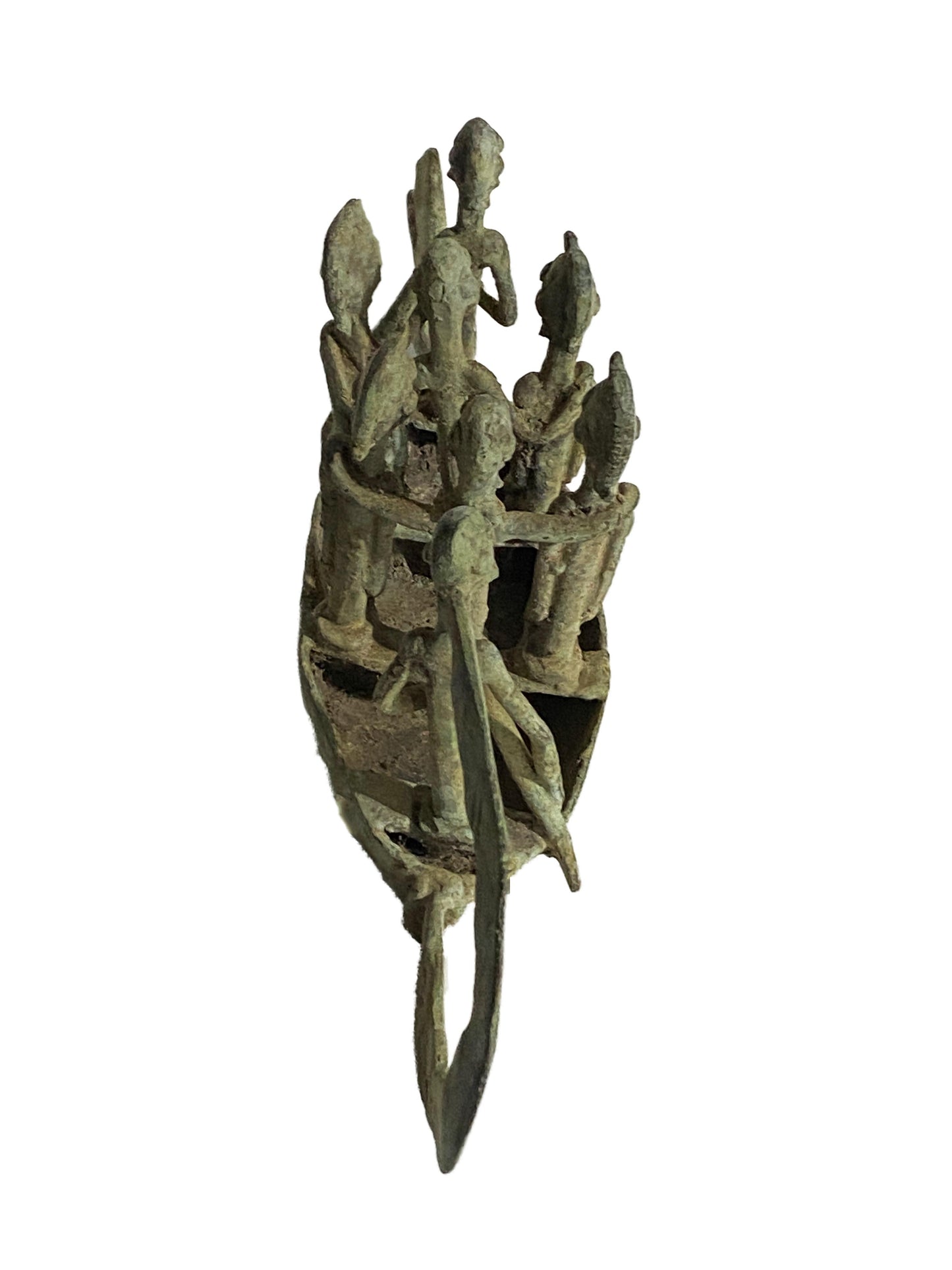 #4019 Large Dogon Bronze Pirogue Crocodile Boat W/ figures , Mali 15.5" W