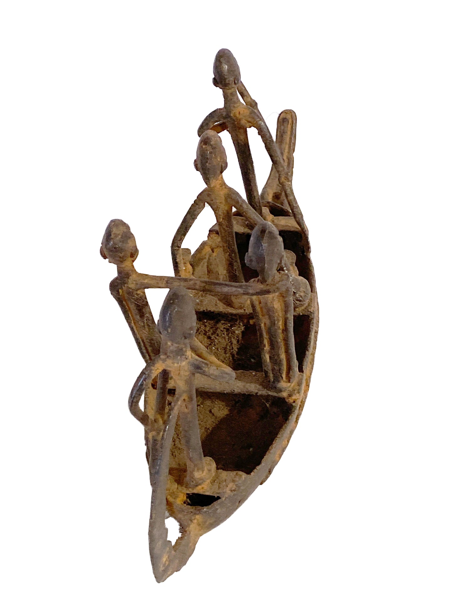 #4011 Dogon Bronze Pirogue Crocodile Boat W/ figures , Mali 10.5" W