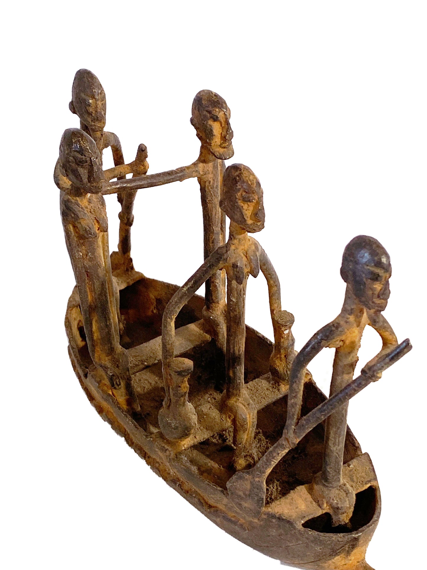 #4011 Dogon Bronze Pirogue Crocodile Boat W/ figures , Mali 10.5" W