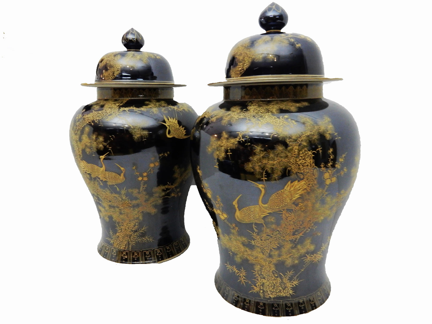 #5784 Chinoiserie Famille Noire Porcelain Ginger Jars - a Pair 22.5" H