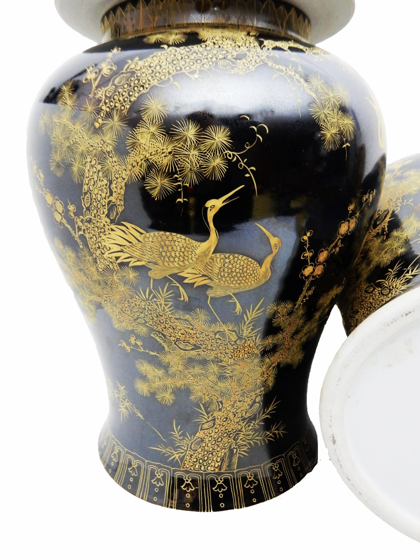 #5784 Chinoiserie Famille Noire Porcelain Ginger Jars - a Pair 22.5" H