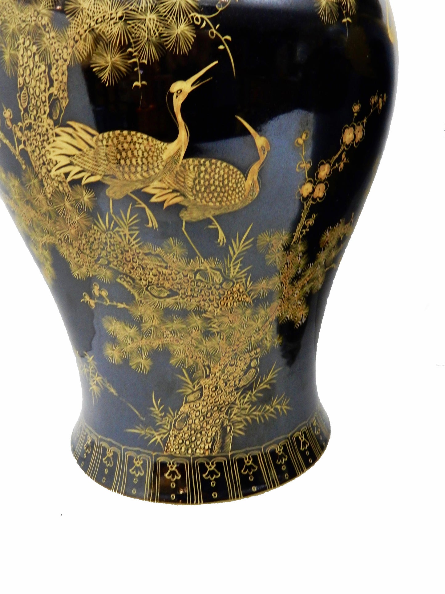 #5784 Chinoiserie Famille Noire Porcelain Ginger Jars - a Pair 22.5" H