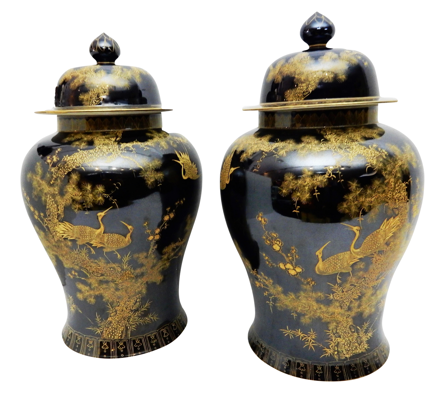 #5784 Chinoiserie Famille Noire Porcelain Ginger Jars - a Pair 22.5" H