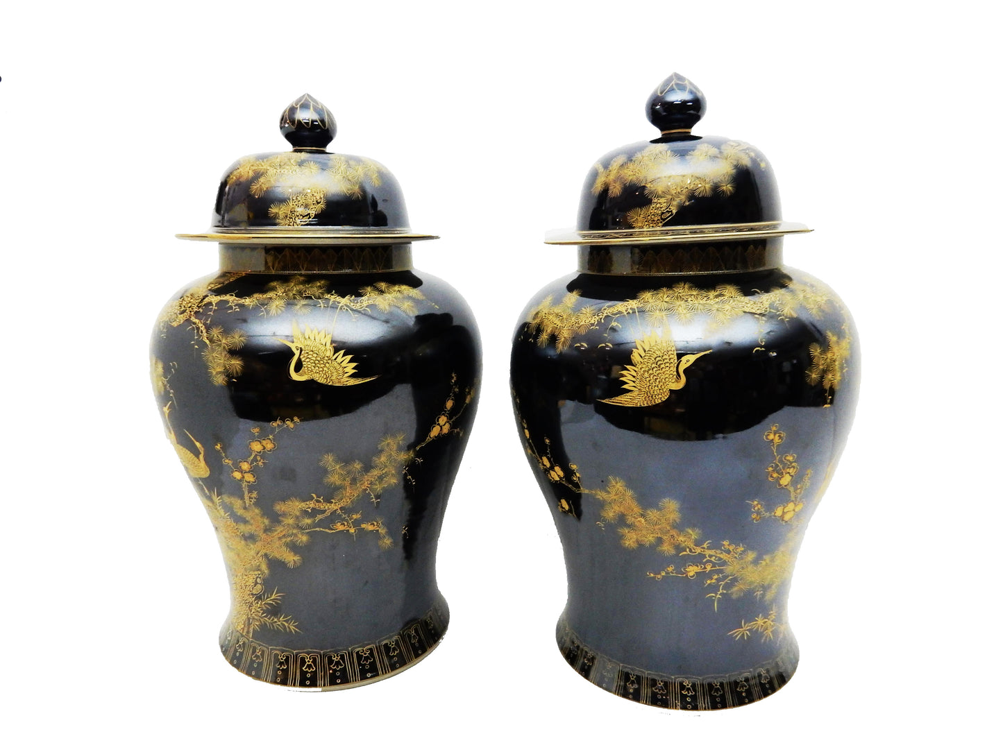 #5784 Chinoiserie Famille Noire Porcelain Ginger Jars - a Pair 22.5" H