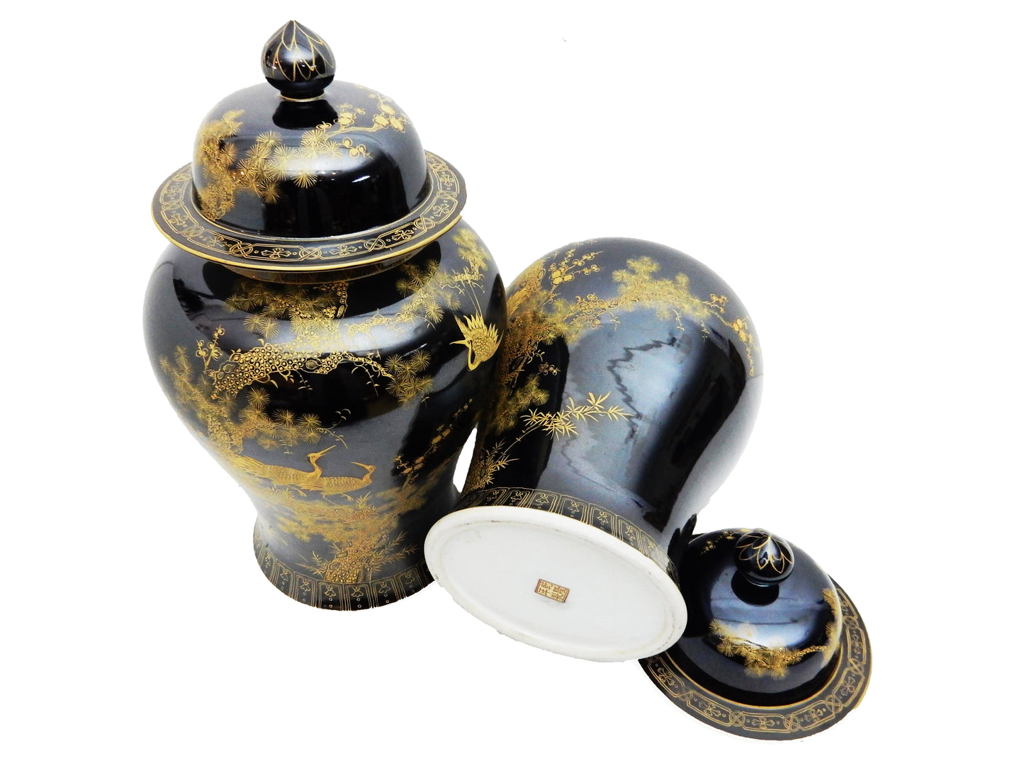 #5784 Chinoiserie Famille Noire Porcelain Ginger Jars - a Pair 22.5" H