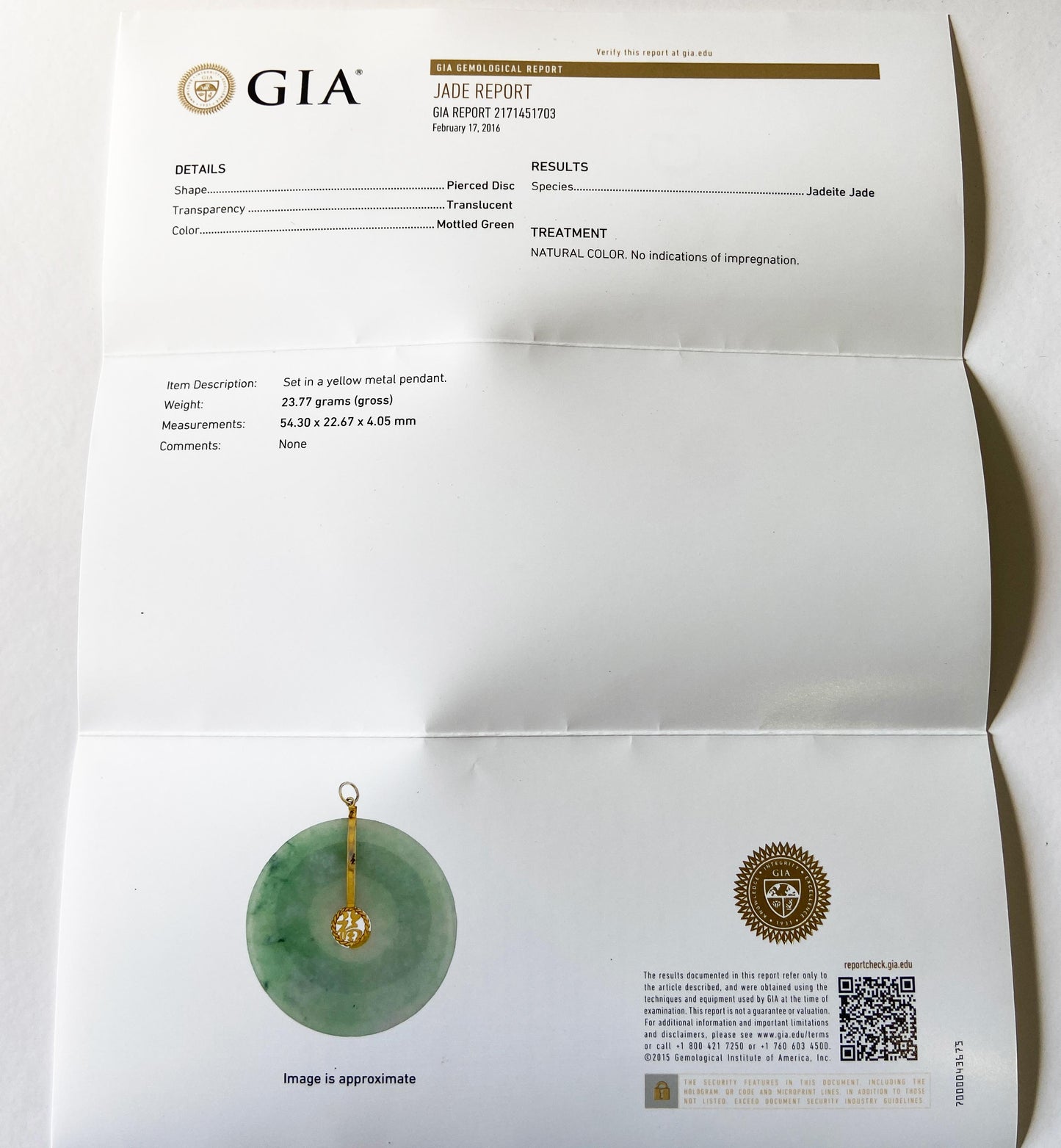 #195BI Superb 1940/50 14 kt Gold Jadeite Jade W Gia Certificate