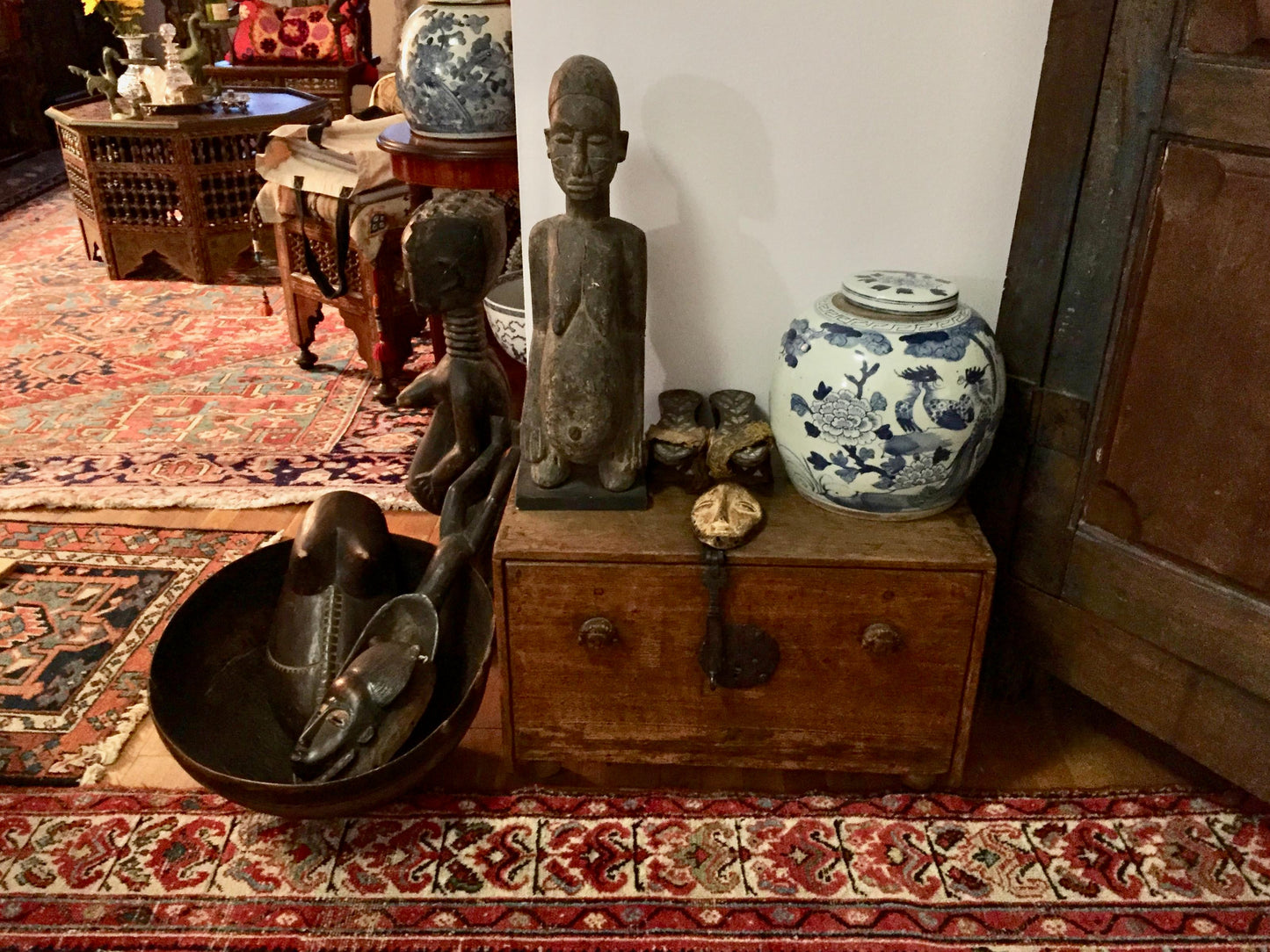 #3906/ok168 Superb old LG Benin Bronze Brass Head of Oba Nigeria African 17" h