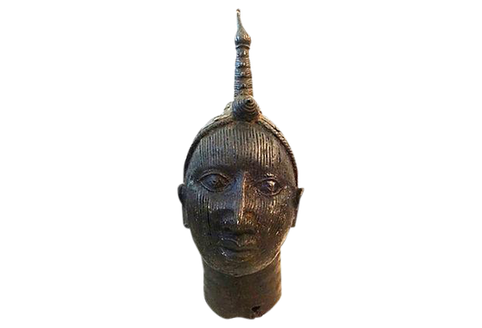 #3906/ok168 Superb old LG Benin Bronze Brass Head of Oba Nigeria African 17" h