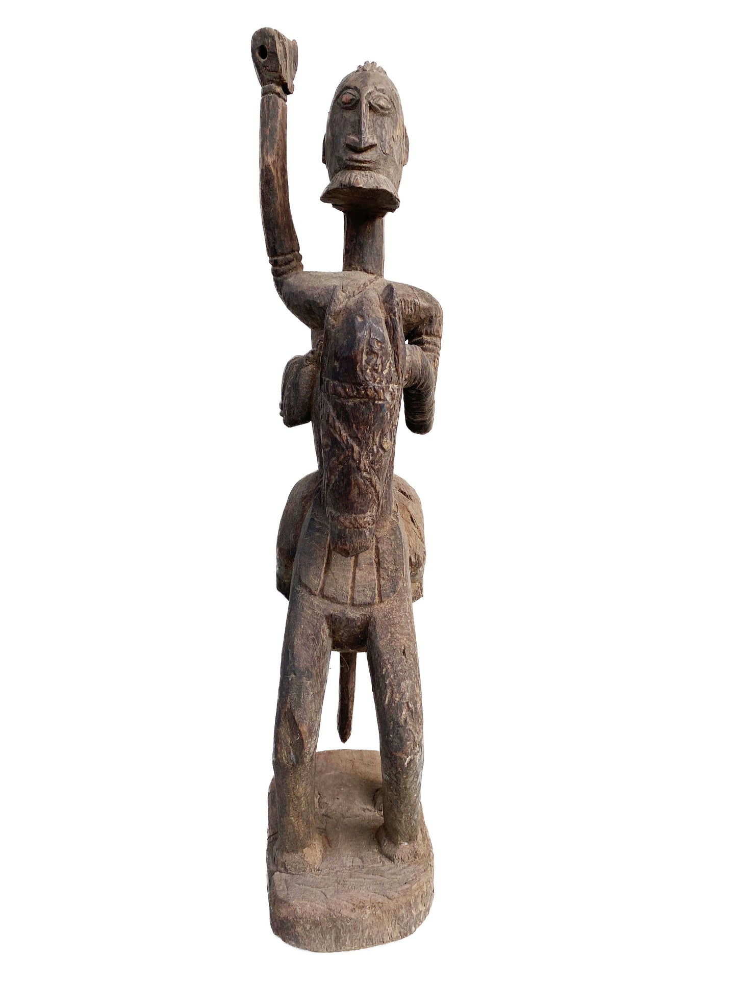 #4023 Lg Old African Dogon Hand Carved Wood Horseman Mali 30" H