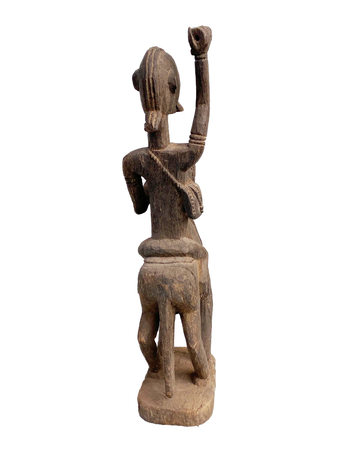 #4023 Lg Old African Dogon Hand Carved Wood Horseman Mali 30" H
