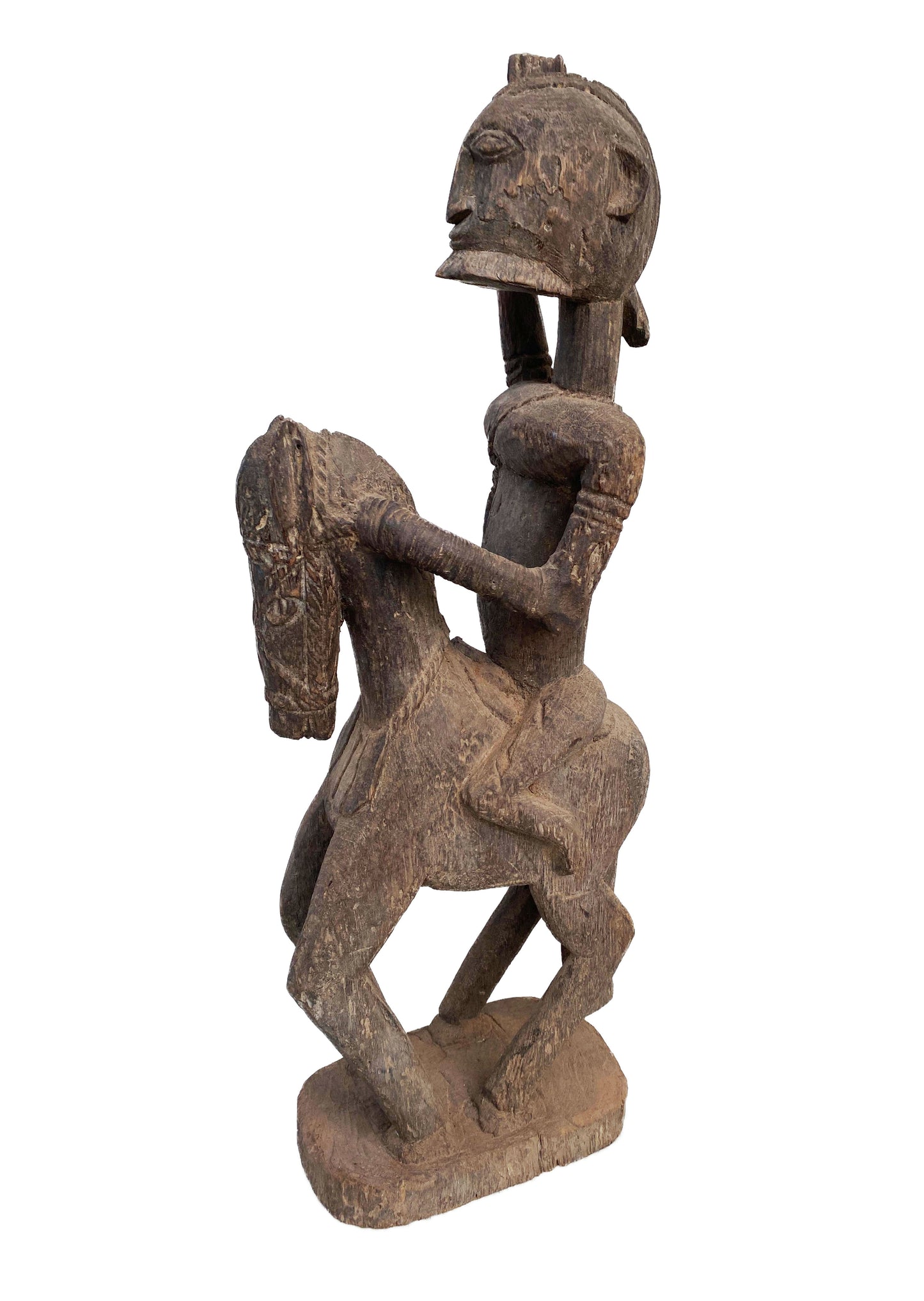 #4023 Lg Old African Dogon Hand Carved Wood Horseman Mali 30" H
