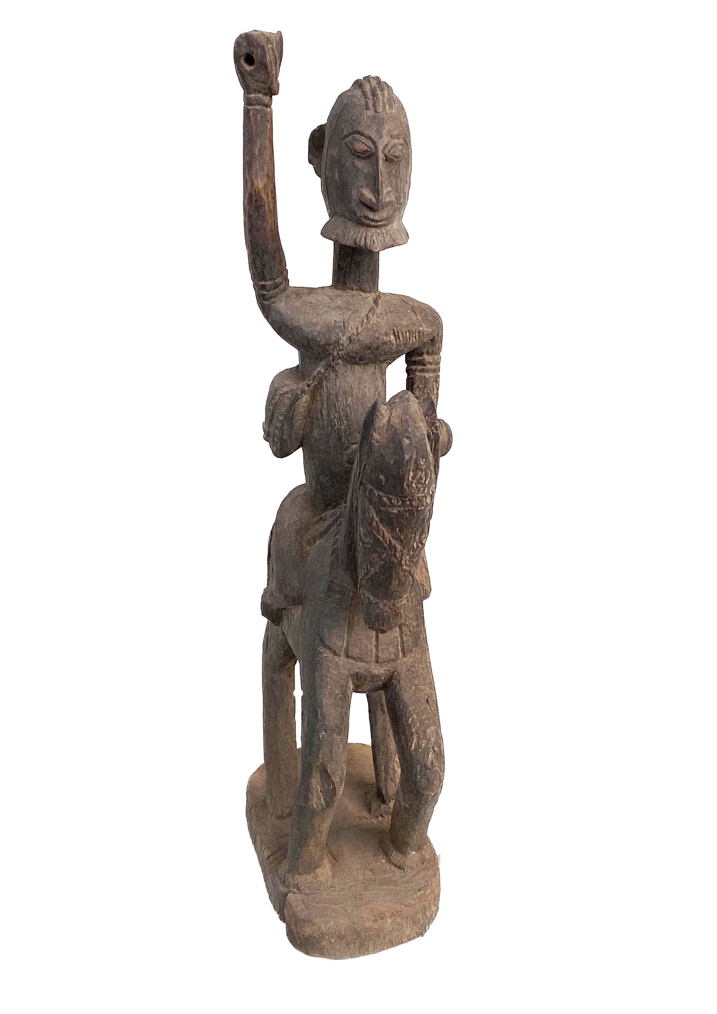#4023 Lg Old African Dogon Hand Carved Wood Horseman Mali 30" H