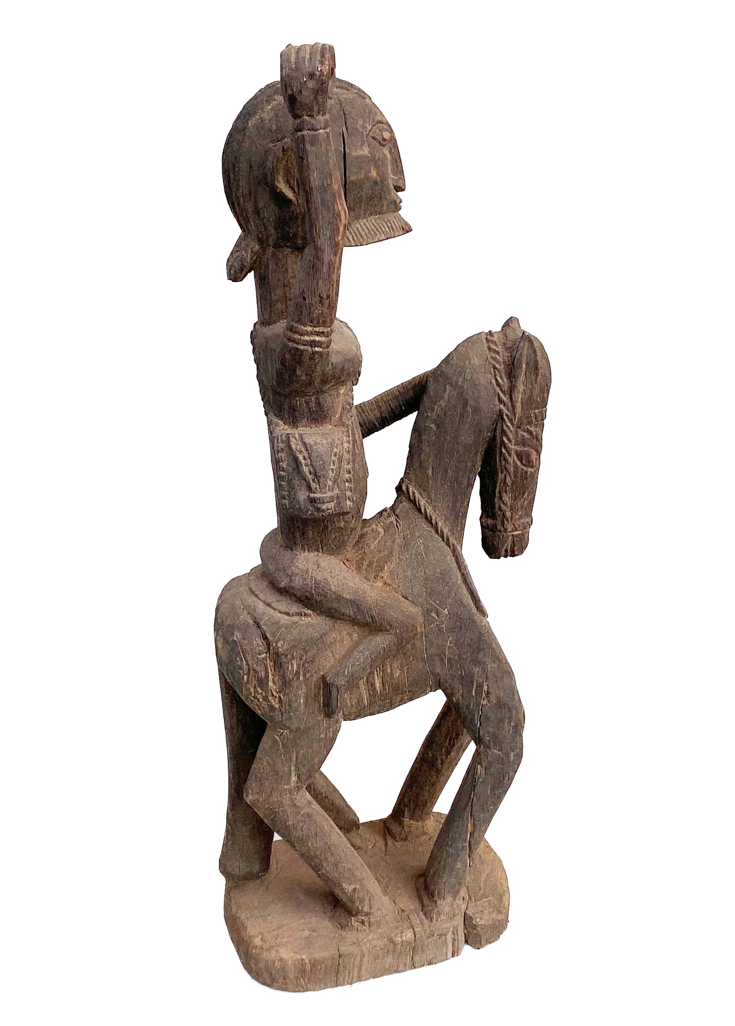 #4023 Lg Old African Dogon Hand Carved Wood Horseman Mali 30" H