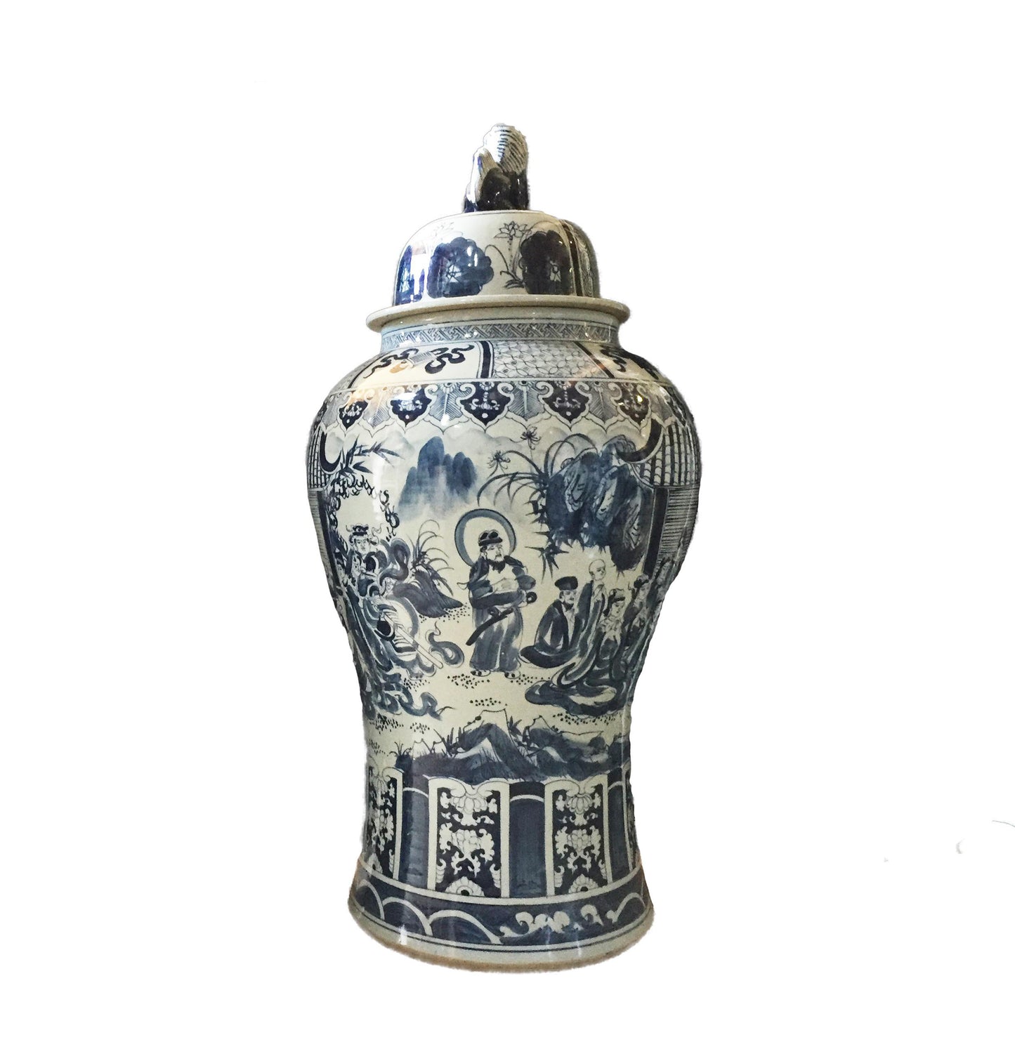 #911 Mansion Size Chinoiserie Blue & White Porcelain Ginger Jar 46" H
