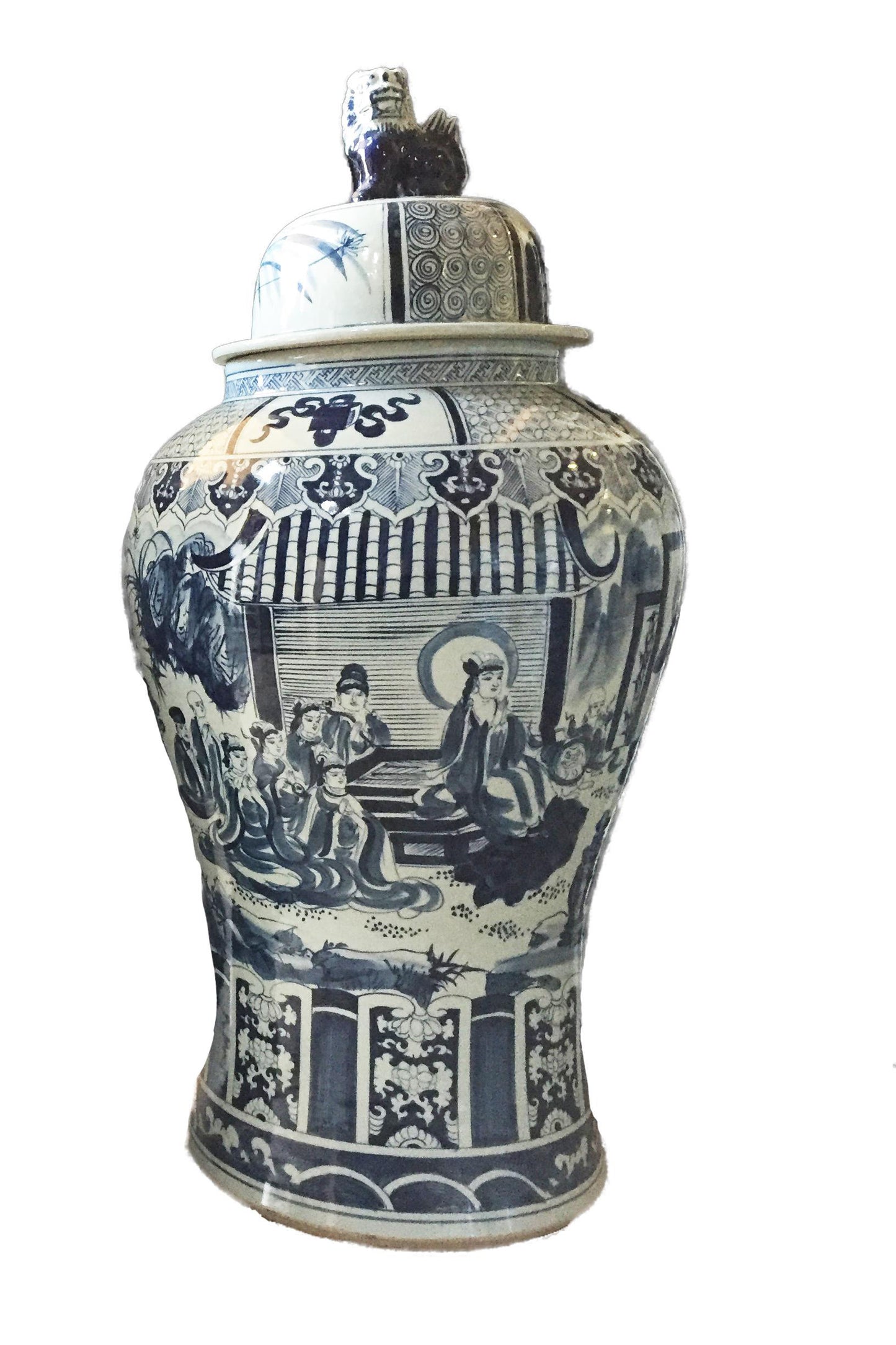 #911 Mansion Size Chinoiserie Blue & White Porcelain Ginger Jar 46" H