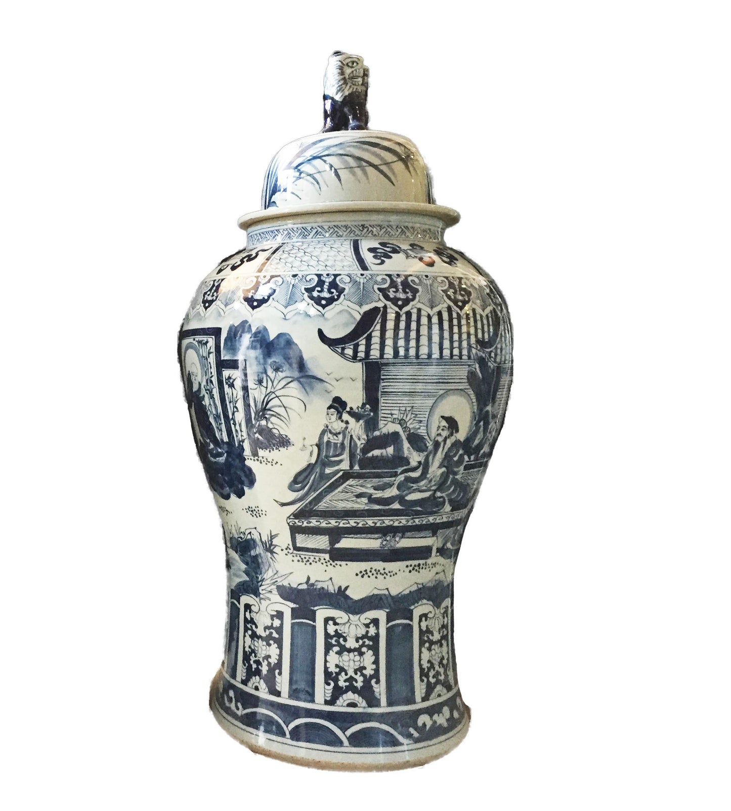 #911 Mansion Size Chinoiserie Blue & White Porcelain Ginger Jar 46" H