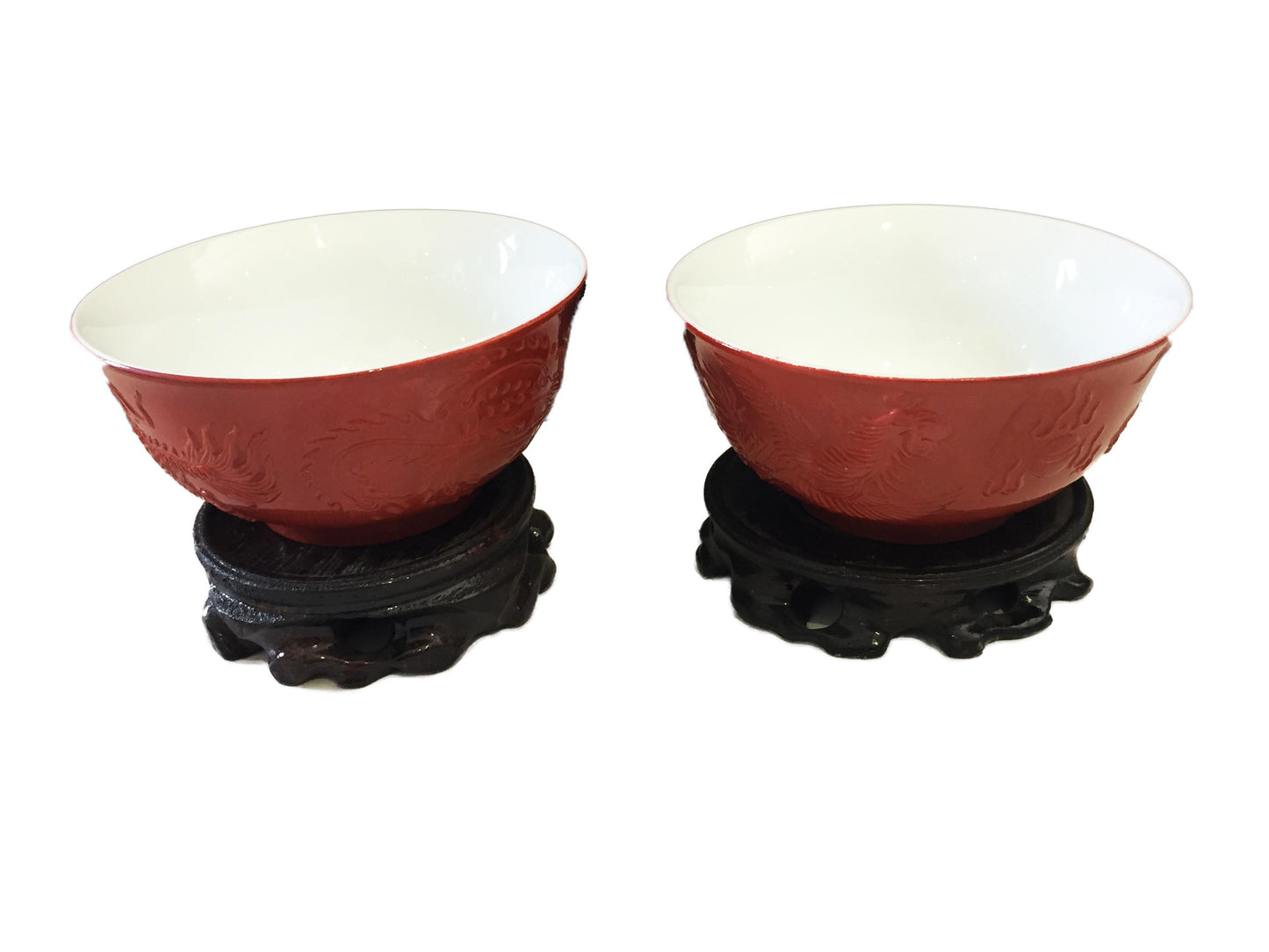 #1218c Chinoiserie Marriage Porcelain Bowls Dragon & Phoenix S/2