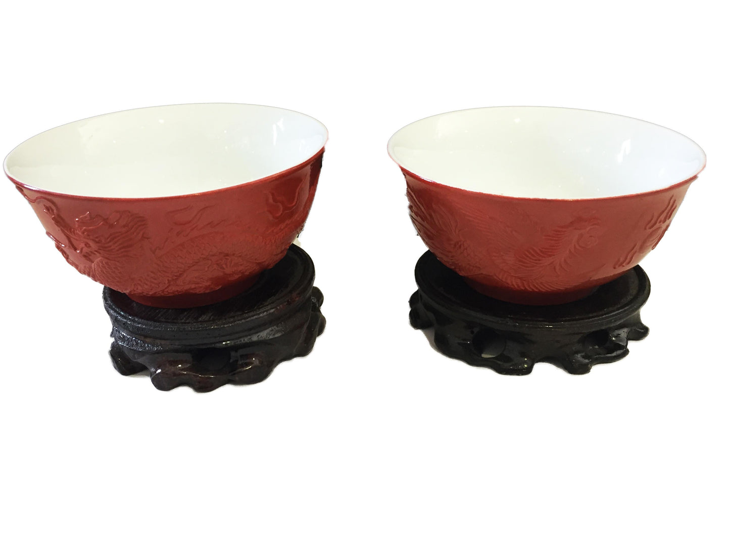 #1218c Chinoiserie Marriage Porcelain Bowls Dragon & Phoenix S/2